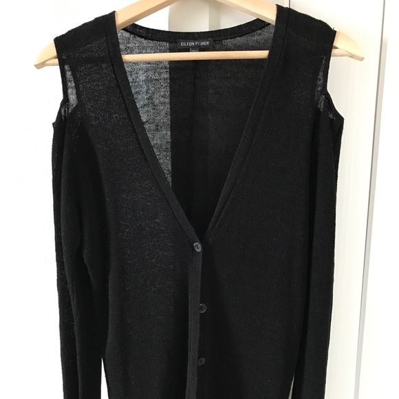 Eileen Fisher Sweaters - Eileen Fisher Sheer Cardigan with Shoulder Cut-Out